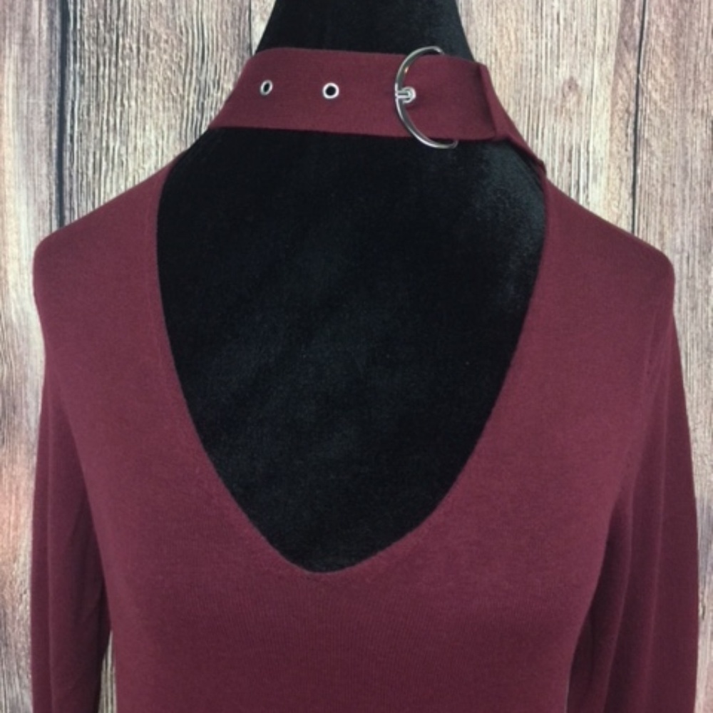 Buckled Choker Scoop Neck Bell Sleeve Knit Top S - Picture 6 of 7